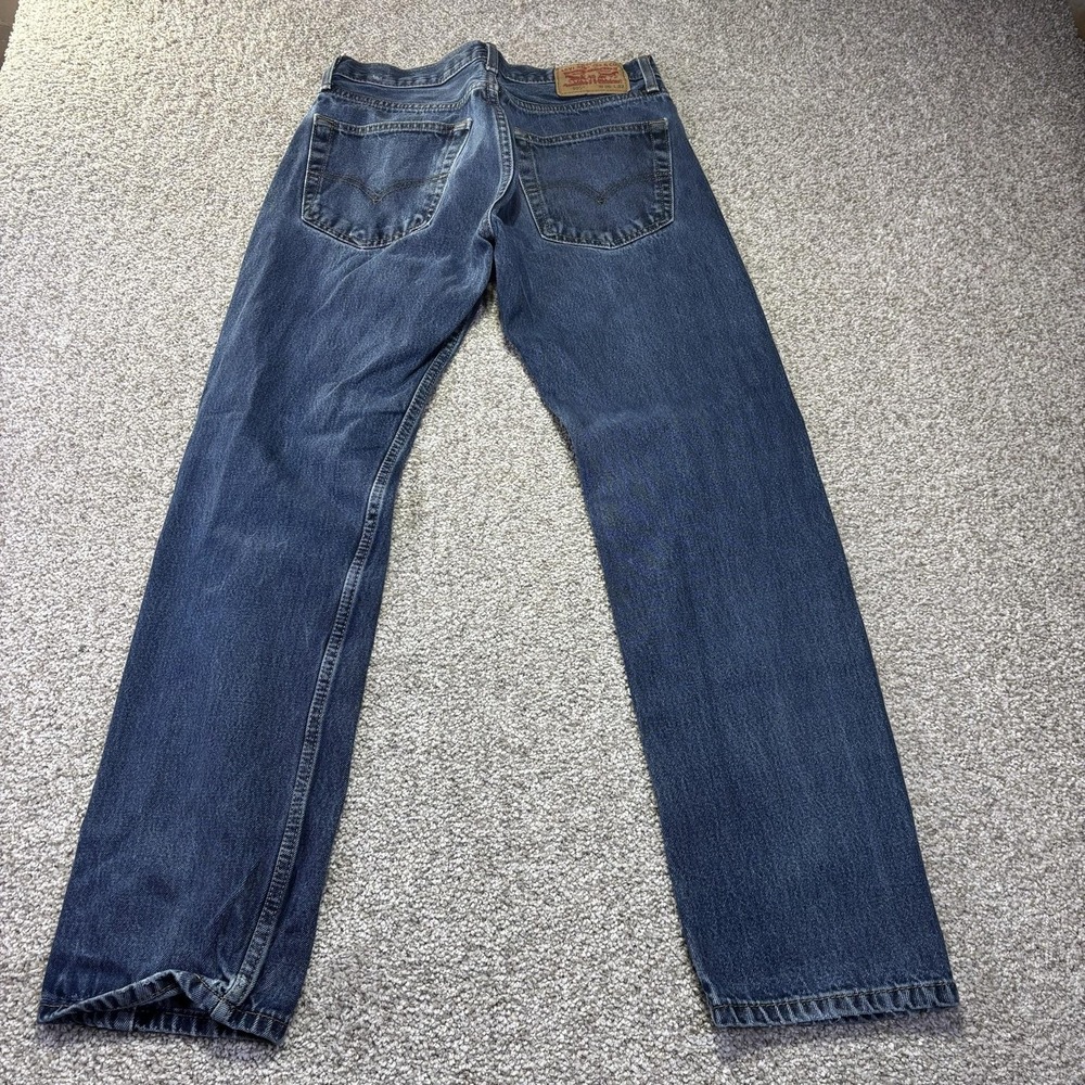 Levis 505 Jeans Mens 30x30 Blue Medium Wash Straight Denim Distressed Pants - Picture 3 of 12
